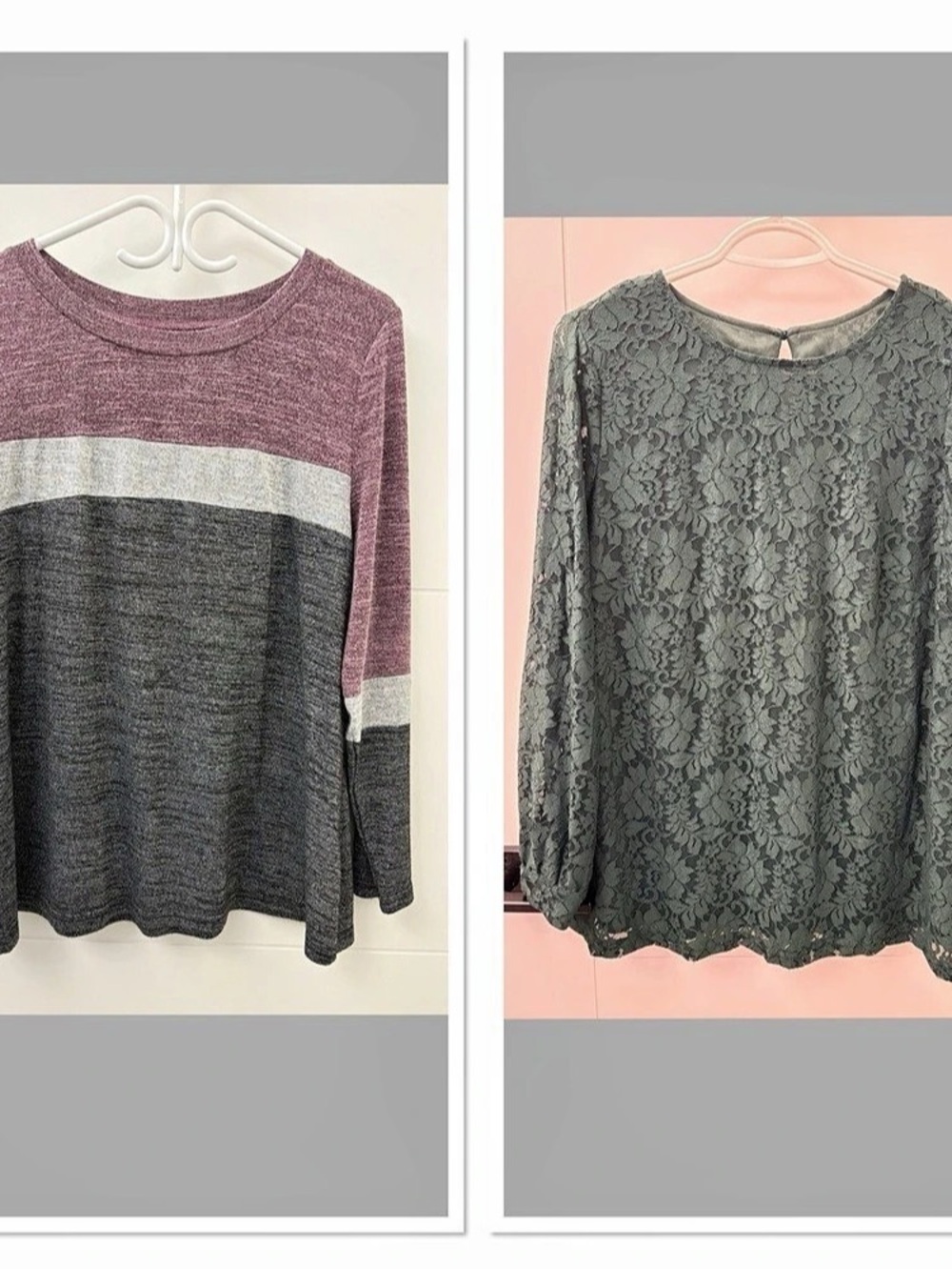 Bloomchic Bundle - Green Lace and Colorblock tops Size 10